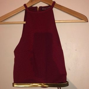Red Tank Crop Top with Gold Band around waist